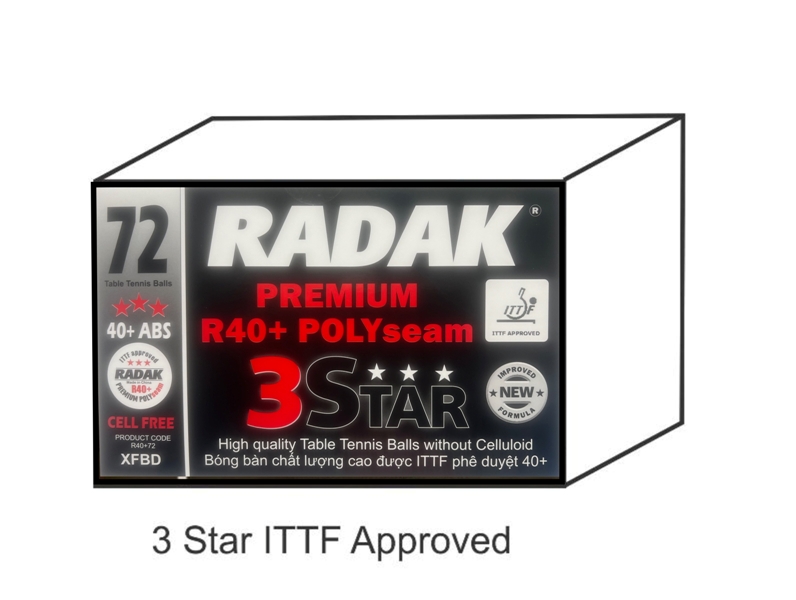 AAA Radak Polyseam R40+ 3 star Table Tennis Balls Pk 72 ITTF Approved